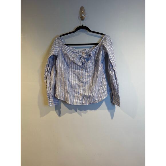 Free People Tops - Free People Striped Off-The-Shoulder Linen Blend Top – XS